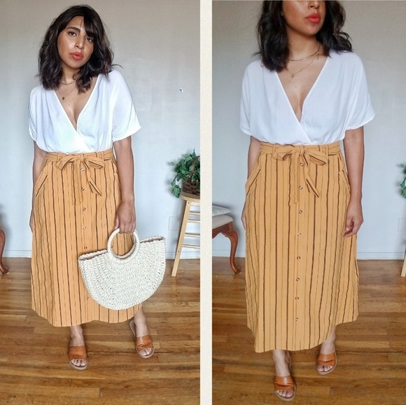Dresses & Skirts - UNAPOLOGETIC MUSTARD STRIPED MIDI SKIRT